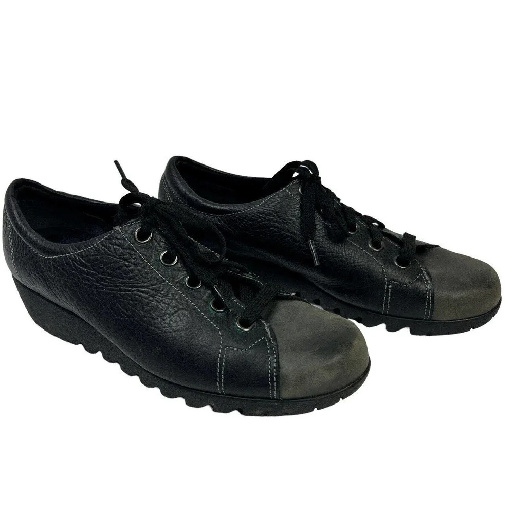 Munro Black Cap Toe Lace Up Walking Oxford Wedge Shoes Size 10